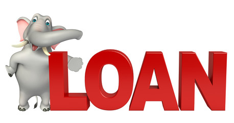 Elephant cartoon character with loan sign