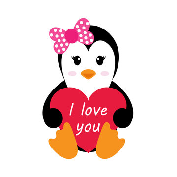 penguin girl with heart vector