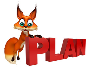 Obraz premium cute Fox cartoon character with plan sign