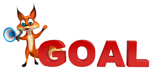 fun Fox cartoon character with loudspeaker and goal sign