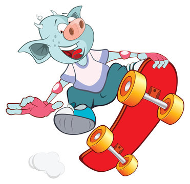 
Illustration of a Cute Devil. Skateboarding. Cartoon Character