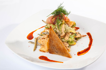 Salad with croutons and dressing