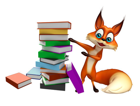 fun Fox cartoon character with book stack