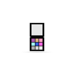 Colorful palette with eye shadows. The open palette with a mirror on the cover.