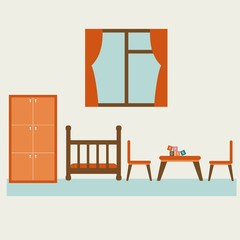 Baby room with furniture. Nursery interior. Flat style vector illustration.