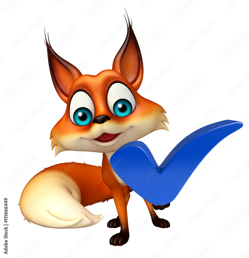 Wall mural fun Fox cartoon character with right sign