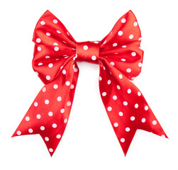 Red polka dot bow isolated on white background