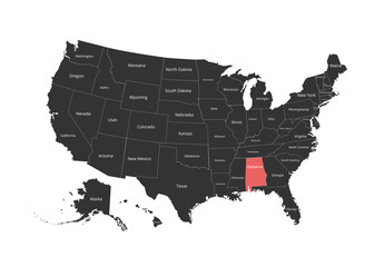 Fototapeta na wymiar Map of the USA. Image with clipping path and name of states. State mark. Vector illustration.
