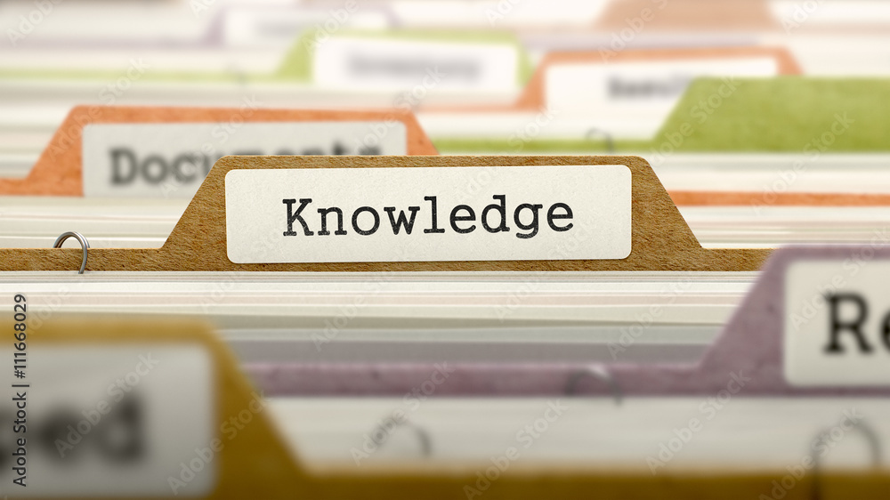 Aufkleber folder in colored catalog marked as knowledge closeup view. selective focus. 3d render.