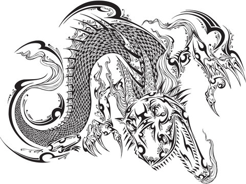 Dragon Doodle Sketch Tattoo Vector 