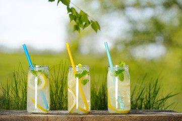 Mint limeade beverage home made.