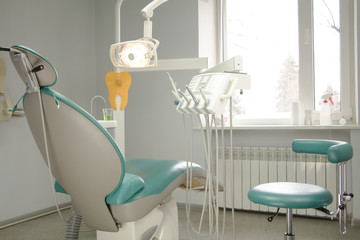 Dentist office. Point of view of patient in chair.