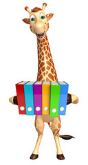 Fototapeta na wymiar fun Giraffe cartoon character with files