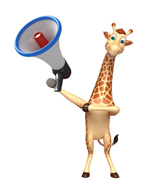 fun Giraffe cartoon character with loud speaker