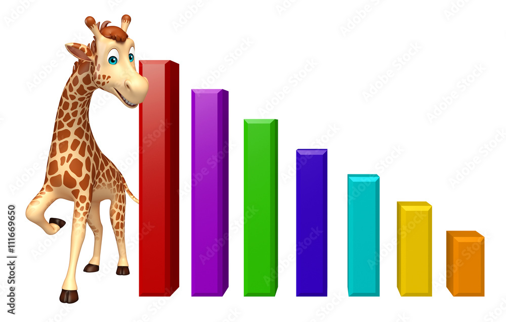 Poster fun Giraffe cartoon character  with graph