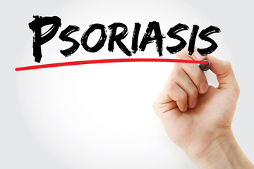 Hand writing Psoriasis with marker, concept