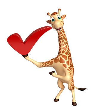 fun Giraffe cartoon character with right sign