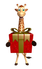 fun Giraffe cartoon character with giftbox