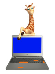 Giraffe cartoon character with laptop