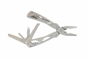 Multitool with many functions isolated on white background