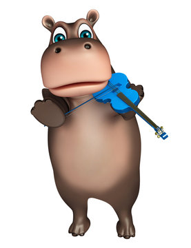 cute Hippo cartoon character with guitar