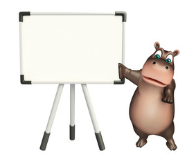 cute Hippo cartoon character with display  board
