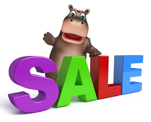 Hippo cartoon character  with sale sign