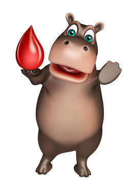 fun Hippo cartoon character with blood drop