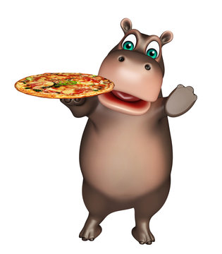 fun Hippo cartoon character with pizza
