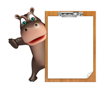 Hippo cartoon character with exam pad