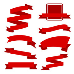 Red Ribbons Set isolated On White Background.