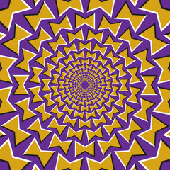 Optical illusion background. Yellow bows revolves circularly from the center on purple background.