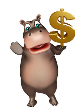 fun Hippo cartoon character  with dollar sign