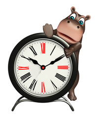 cute Hippo cartoon character  with clock