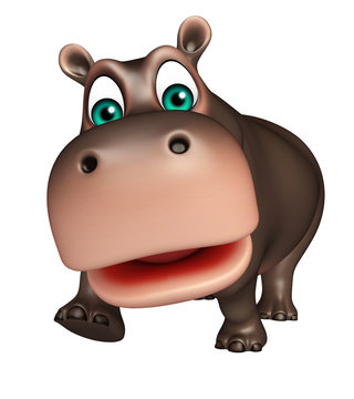 cute walking Hippo cartoon character