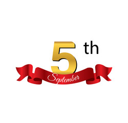 5 september golden calendar with red ribbon