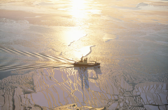 Ship moving in frozen sea