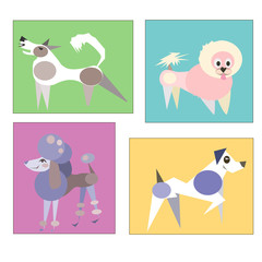 Colorful set of 4 different dog breeds. Flat style.