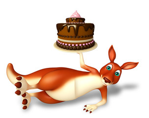 Kangaroo cartoon character  with cake