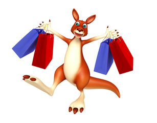 Kangaroo cartoon character with shopping bag