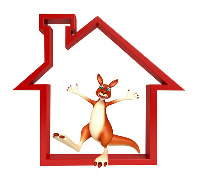 Kangaroo cartoon character with home sign