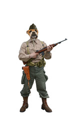 Soldato Americano della seconda guerra mondiale con testa di bulldog su sfondo bianco