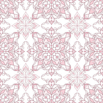 Filigree seamless ornate pink texture in Eastern style.