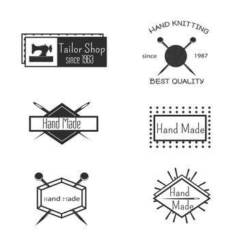 Retro Handmade, hand sewing and tailor shop logotypes set. 