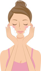 洗顔する女性　美容　スキンケア　