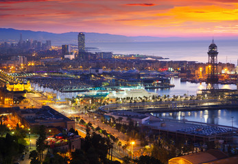 Port Vell at Barcelona in dawn.  Spain - obrazy, fototapety, plakaty