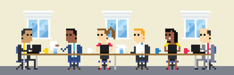 Pixel Art Image Of Business Team Meeting In Boardroom