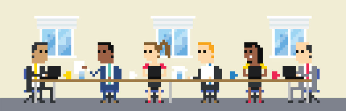 Pixel Art Image Of Business Team Meeting In Boardroom