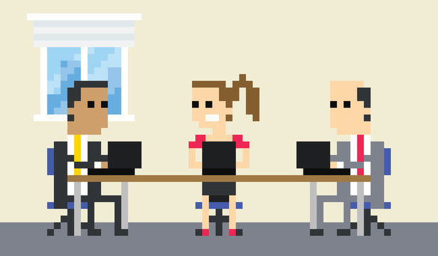 Pixel Art Image Of Business Team Meeting In Office