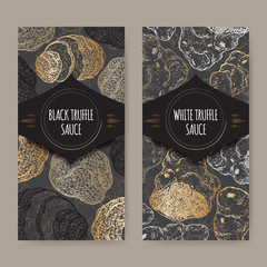 Two labels for white and black truffle sauce on lace - 111680213